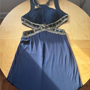 Betsy & Adam Navy Dress with Gold Detailing